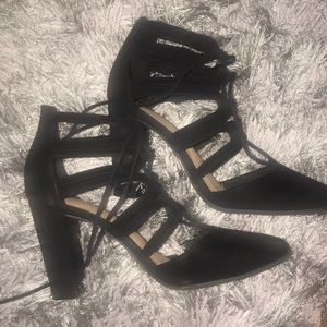 black lace up heels